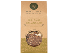 Triple Nut Banana Bar from Make it Raw. Made with activated nuts, coconut, apricot and banana. A yummy gluten, dairy and refined sugar free energy bar full of organic wholefoods.