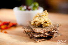Kalamata Olive Crackers from Make it Raw. Made with activated almonds, organic flaxseed and olives. 