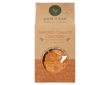 Tomato and Almond Crackers from Make it Raw. Made with activated almonds, organic flaxseed and sundried tomatoes. A yummy gluten and dairy free savoury snack.